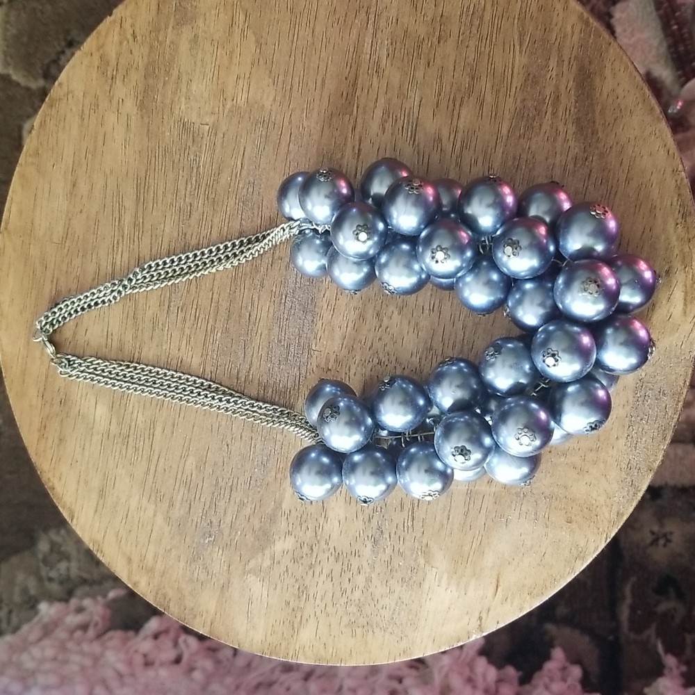 SOLD Dark silver faux pearl necklace